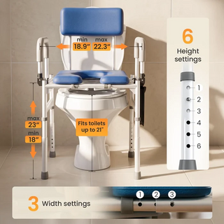 VOCIC YR11-A-BL-X Drop Arm Bedside Commode Chair, 400 lbs Weight Capacity, 17.7"–22.6" Seat Height