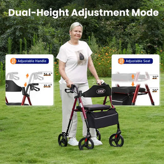 VOCIC Z21 Lightweight Folding Rollator Walker, 300 lbs Weight Capacity, 31.5"-36.6" Handle Height