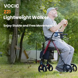 VOCIC Z21 Lightweight Folding Rollator Walker, 300 lbs Weight Capacity, 31.5"-36.6" Handle Height