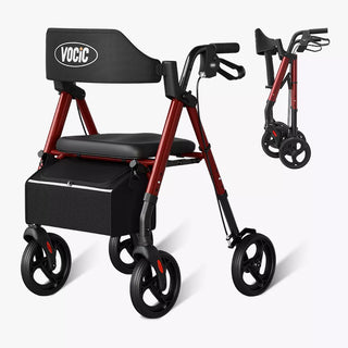 VOCIC Z21 Lightweight Folding Rollator Walker, 300 lbs Weight Capacity, 31.5"-36.6" Handle Height