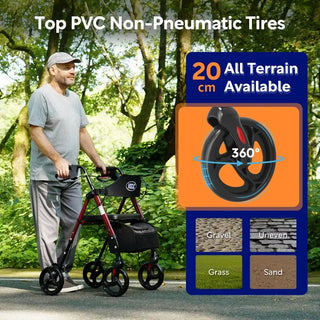 VOCIC Z21 Lightweight Folding Rollator Walker, 300 lbs Weight Capacity, 31.5"-36.6" Handle Height