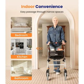 VOCIC Z32 Foldable Narrow Rollator for Small Spaces without Seat, 242 lbs Weight Capacity, 35.4"-40.4" Handle Height