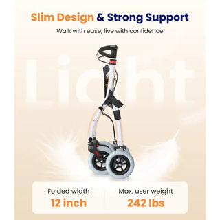VOCIC Z32 Foldable Narrow Rollator for Small Spaces without Seat, 242 lbs Weight Capacity, 35.4"-40.4" Handle Height