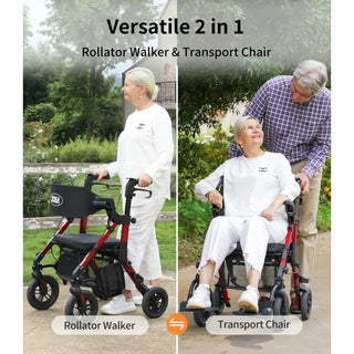 VOCIC Z51 All Terrain Shift Combo 2 In 1 Rollator - Transport Chair Walker, 300 lbs we,ght Capacity, 33.5"-39.6" Handle Height