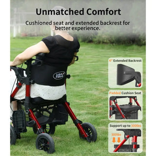 VOCIC Z51 All Terrain Shift Combo 2 In 1 Rollator - Transport Chair Walker, 300 lbs we,ght Capacity, 33.5"-39.6" Handle Height