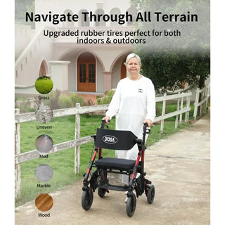 VOCIC Z51 All Terrain Shift Combo 2 In 1 Rollator - Transport Chair Walker, 300 lbs we,ght Capacity, 33.5"-39.6" Handle Height