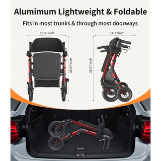 VOCIC Z51 All Terrain Shift Combo 2 In 1 Rollator - Transport Chair Walker, 300 lbs we,ght Capacity, 33.5"-39.6" Handle Height