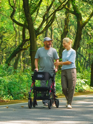 VOCIC Z51 All Terrain Shift Combo 2 In 1 Rollator - Transport Chair Walker, 300 lbs we,ght Capacity, 33.5"-39.6" Handle Height