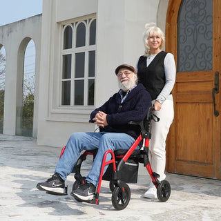VOCIC Z55 Folding Versatile 2-in-1 Rollator Walker, 330 lbs Weight Capacity, 32"-38" Handle Height