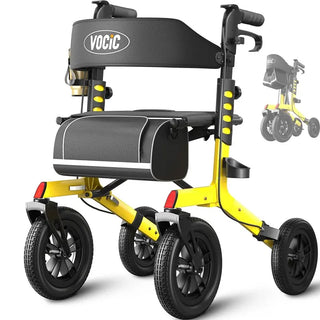 VOCIC Z57 Folding Outdoor Rollator with 12" All Terrain Big Wheels, 300 lbs Weight Capacity, 36"-42" Handle Height