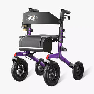 VOCIC Z57 Folding Outdoor Rollator with 12" All Terrain Big Wheels, 300 lbs Weight Capacity, 36"-42" Handle Height