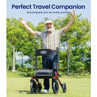 VOCIC Z57 Folding Outdoor Rollator with 12" All Terrain Big Wheels, 300 lbs Weight Capacity, 36"-42" Handle Height