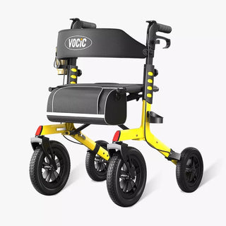 VOCIC Z57 Folding Outdoor Rollator with 12" All Terrain Big Wheels, 300 lbs Weight Capacity, 36"-42" Handle Height