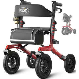 VOCIC Z57 Folding Outdoor Rollator with 12" All Terrain Big Wheels, 300 lbs Weight Capacity, 36"-42" Handle Height