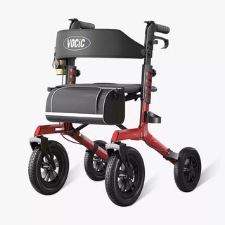 VOCIC Z57 Folding Outdoor Rollator with 12" All Terrain Big Wheels, 300 lbs Weight Capacity, 36"-42" Handle Height