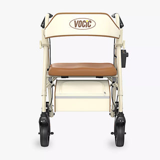 VOCIC Z63 Adjustable Resistance Folding Rollator, 300 lbs Weight Capacity, 14.2" Seat Size, Black or Beige