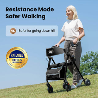 VOCIC Z63 Adjustable Resistance Folding Rollator, 300 lbs Weight Capacity, 14.2" Seat Size, Black or Beige