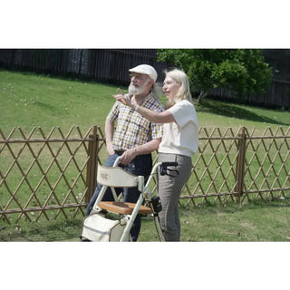 VOCIC Z63 Adjustable Resistance Folding Rollator, 300 lbs Weight Capacity, 14.2" Seat Size, Black or Beige