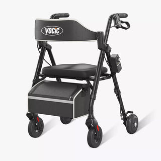 VOCIC Z63 Adjustable Resistance Folding Rollator, 300 lbs Weight Capacity, 14.2" Seat Size, Black or Beige