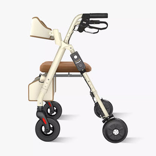 VOCIC Z63 Adjustable Resistance Folding Rollator, 300 lbs Weight Capacity, 14.2" Seat Size, Black or Beige