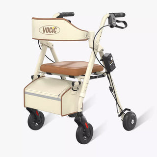 VOCIC Z63 Adjustable Resistance Folding Rollator, 300 lbs Weight Capacity, 14.2" Seat Size, Black or Beige