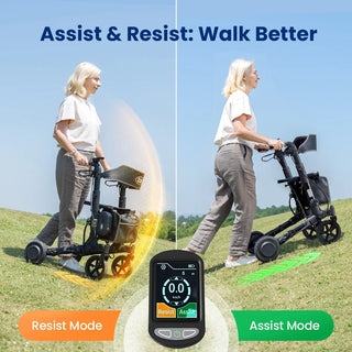 VOCIC Z73-A-BK-X Electric Foldable Rolling Walker, 300 lbs Weight Capacity, 17.5" Seat