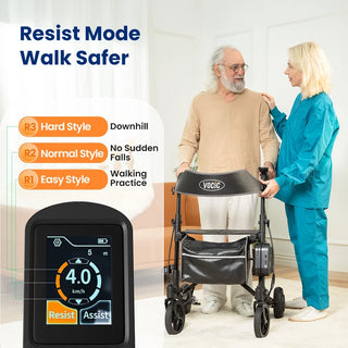 VOCIC Z73-A-BK-X Electric Foldable Rolling Walker, 300 lbs Weight Capacity, 17.5" Seat