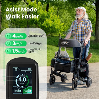 VOCIC Z73-A-BK-X Electric Foldable Rolling Walker, 300 lbs Weight Capacity, 17.5" Seat