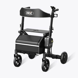 VOCIC Z73-A-BK-X Electric Foldable Rolling Walker, 300 lbs Weight Capacity, 17.5" Seat