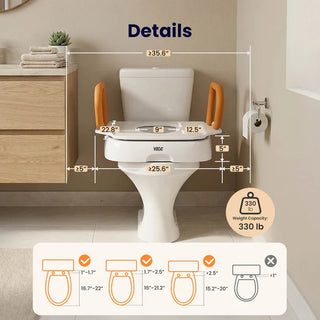 VOCiC AX12-PRO-A-2 Comfort Steady Powered Toilet Seat, 330 lbs Weight Capacity, 8.8" Handrail Height