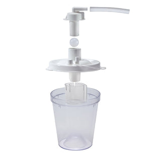 ClearVacu-Aide® QSU 829961_CS Suction Canister Kit 800 mL Float Valve Shut-Off Lid with white pump on a white background