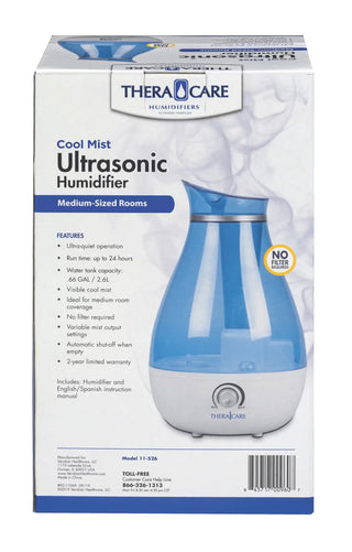 Veridian Healthcare 11-526 Ultra-Quiet Cool Mist Ultrasonic Humidifier with Variable Output 