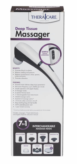 Veridian Healthcare 19-016 Thera Care Handheld Deep Tissue Massager with Heat and Digital Display