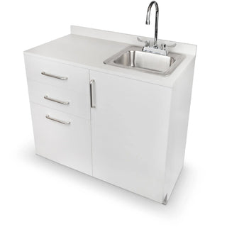 Viva Comfort ADIME902-BASE-36 raised angled view of the right-sink model showing the stainless basin