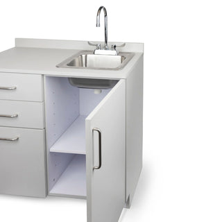 Viva Comfort ADIME902-BASE-36 right-sink model with door open showing plumbing space and shelf