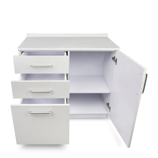 Viva Comfort ADIME902-BASE-36 no-sink cabinet with drawers pulled out and door open showing a shelf