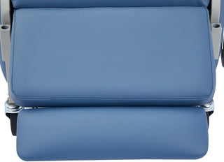 Viva Comfort ADIME915-01-BLU geriatric recliner close-up of seat cushion and raised leg rest