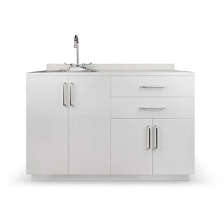Viva Comfort ADIME902-BASE-48 front view of the left-sink model with gooseneck faucet
