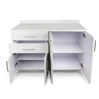 Viva Comfort ADIME902-BASE-48 no-sink cabinet with doors open and a drawer pulled out showing shelves
