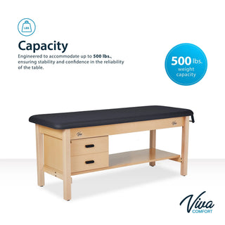 Viva Comfort ADI996-04S-DD-27 Aristo weight capacity graphic with angled view of the table