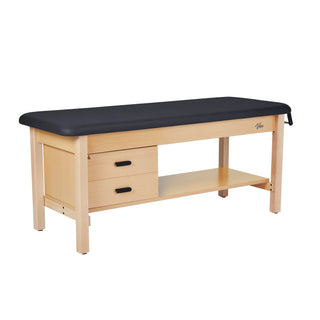 Viva Comfort ADI996-04S-DD-27 Aristo treatment table, angled view with black top and closed drawers