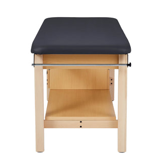 Viva Comfort ADI996-04S-DD-27 Aristo treatment table, end view with paper roll bar and lower shelf