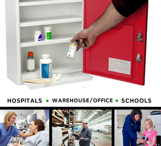 Viva Comfort ADI999-06 hand taking a bottle from the open red cabinet above workplace photos