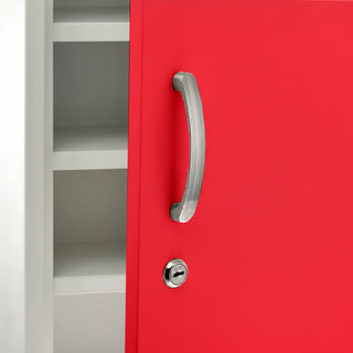 Viva Comfort ADI999-06 close-up of the curved handle and key lock on the red door