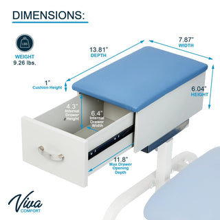 Viva Comfort ADIME997-06 dimension diagram of the side drawer accessory with drawer open