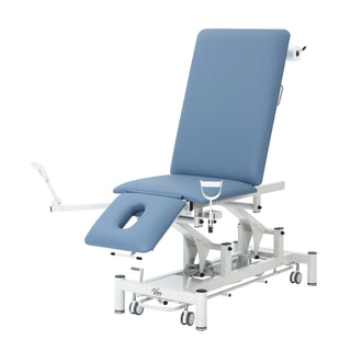 Viva Comfort ADI903-01 Elite hi-lo exam table with stirrups fitted, slightly turned view