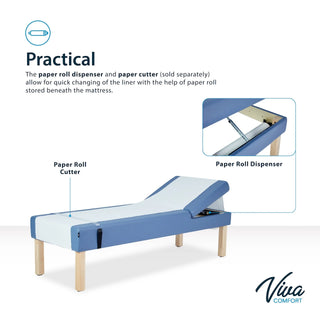 Viva Comfort ADI996-11-BLU Lucas infographic of the paper roll dispenser and cutter, sold separately