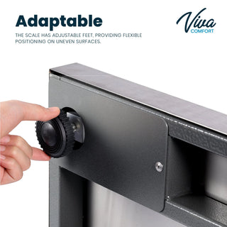 Viva Comfort ADIME904-05 feature graphic of a hand adjusting a leveling foot under the platform