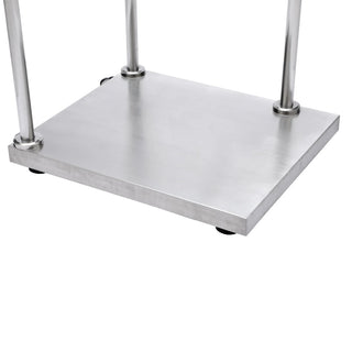 Viva Comfort ADIME904-05 low stainless steel platform with rail posts seen from the front corner
