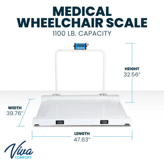 Viva Comfort ADIME904-03 dimension diagram showing height, width and length of the wheelchair scale